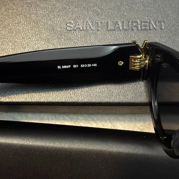 Saint Laurent Black Cat Eye Sunglasses Gold YSL Logo Trendy It Girl - Picture 7 of 11